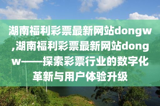 湖南福利彩票最新网站dongw,湖南福利彩票最新网站dongw——探索彩票行业的数字化革新与用户体验升级